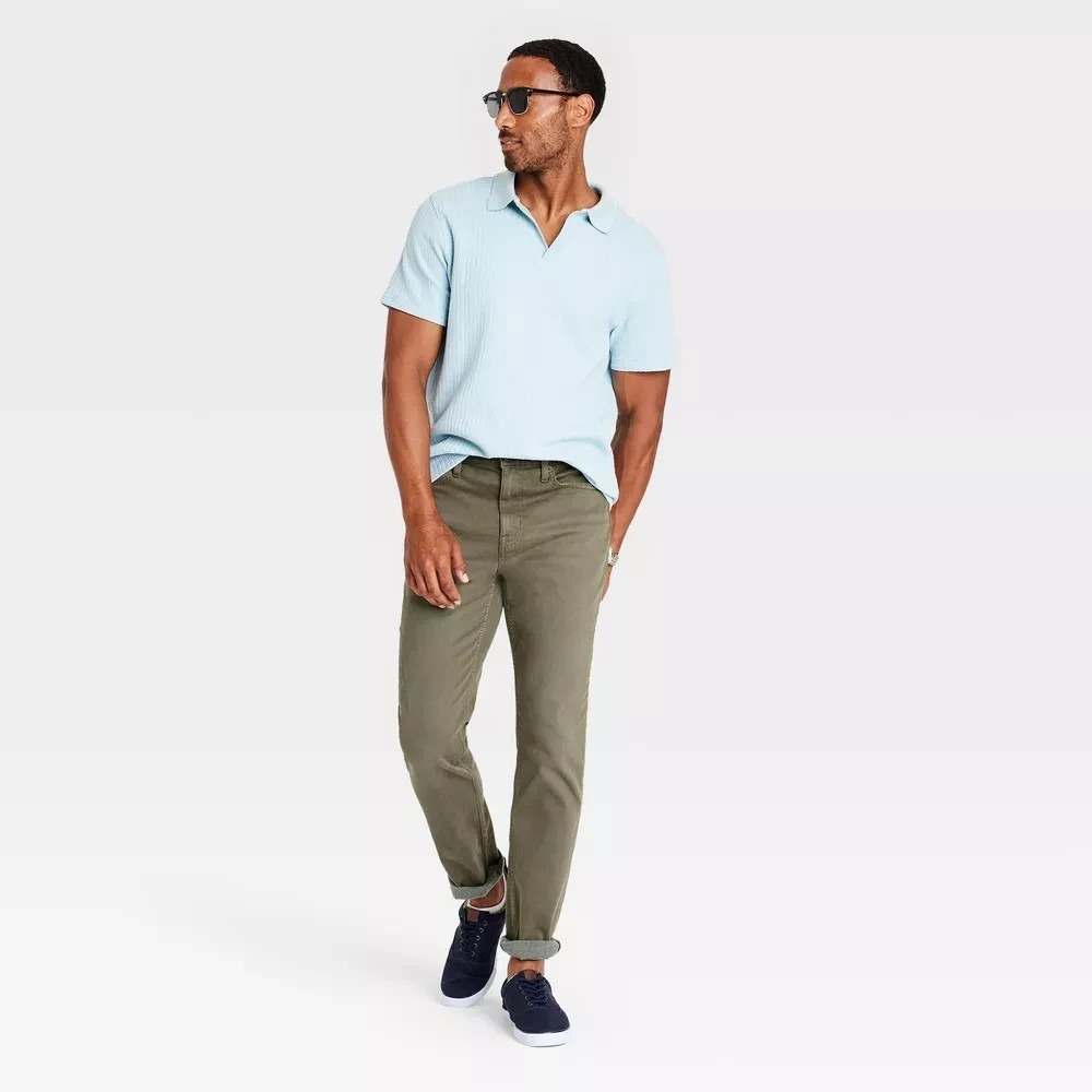 Men's Comfort Wear Slim Fit Jeans - Goodfellow & Co Olive Green 30x34: Mid Rise